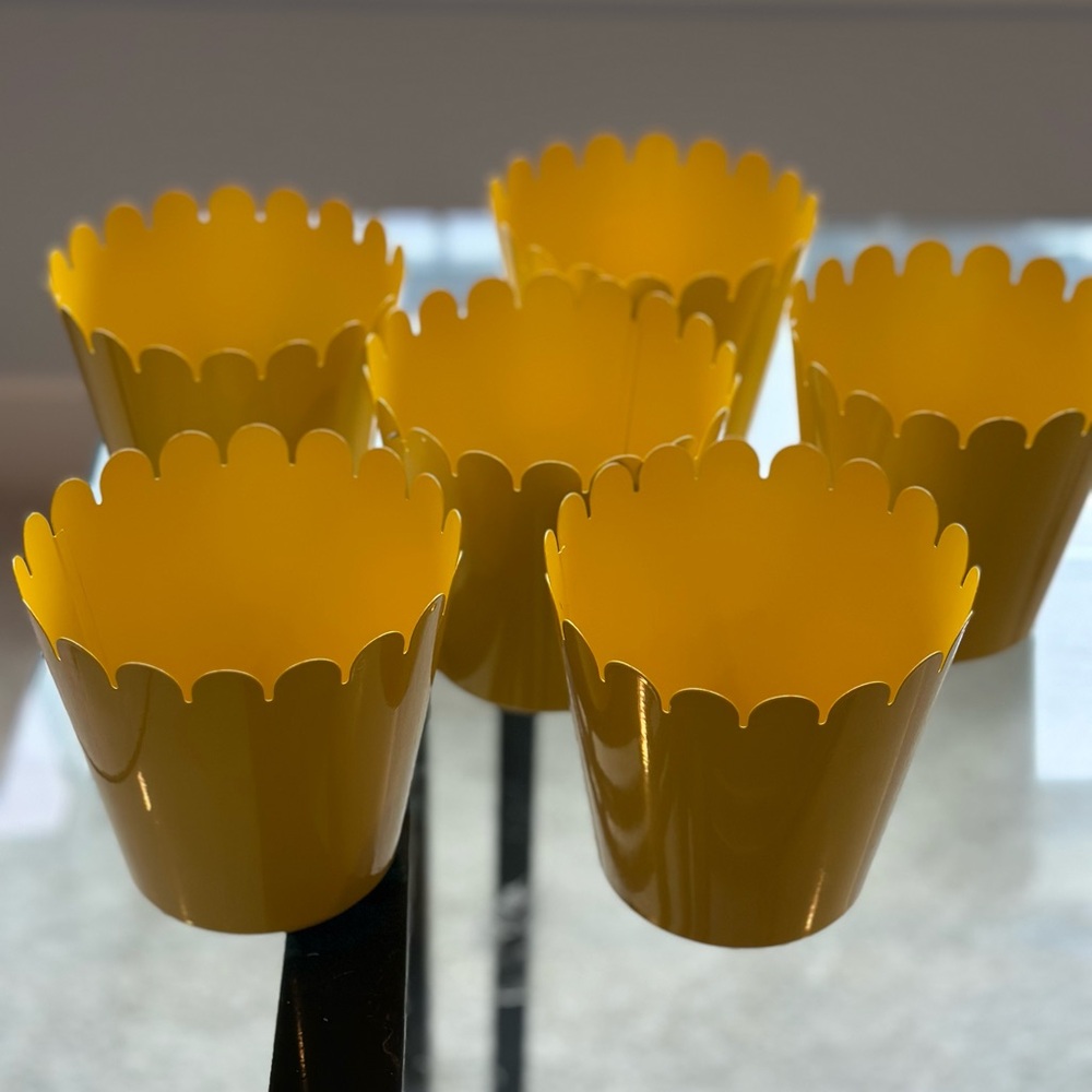 IKEA Bright Yellow Metal Scalloped Planter